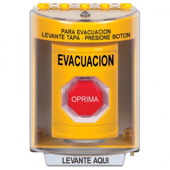SS2288EV-ES STI Yellow Indoor/Outdoor Surface w/ Horn Pneumatic (Illuminated) Stopper Station with EVACUATION Label Spanish