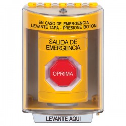SS2288EX-ES STI Yellow Indoor/Outdoor Surface w/ Horn Pneumatic (Illuminated) Stopper Station with EMERGENCY EXIT Label Spanish