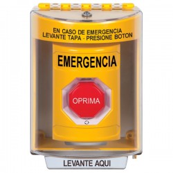 SS2289EM-ES STI Yellow Indoor/Outdoor Surface w/ Horn Turn-to-Reset (Illuminated) Stopper Station with EMERGENCY Label Spanish