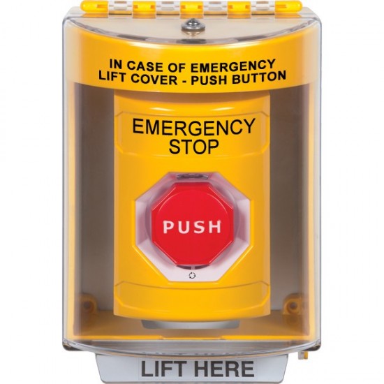 SS2289ES-EN STI Yellow Indoor/Outdoor Surface w/ Horn Turn-to-Reset Stopper Station w/ EMERGENCY STOP Label