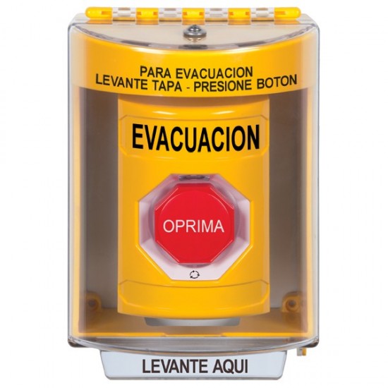 SS2289EV-ES STI Yellow Indoor/Outdoor Surface w/ Horn Turn-to-Reset (Illuminated) Stopper Station with EVACUATION Label Spanish