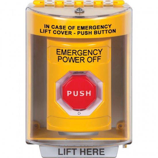 SS2289PO-EN STI Yellow Indoor/Outdoor Surface w/ Horn Turn-to-Reset Stopper Station w/ EMERGENCY POWER OFF Label