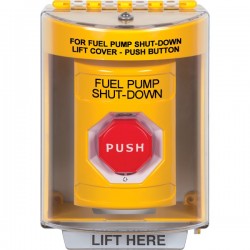 SS2289PS-EN STI Yellow Indoor/Outdoor Surface w/ Horn Turn-to-Reset Stopper Station w/ FUEL PUMP SHUT DOWN Label
