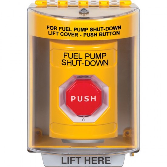 SS2289PS-EN STI Yellow Indoor/Outdoor Surface w/ Horn Turn-to-Reset Stopper Station w/ FUEL PUMP SHUT DOWN Label