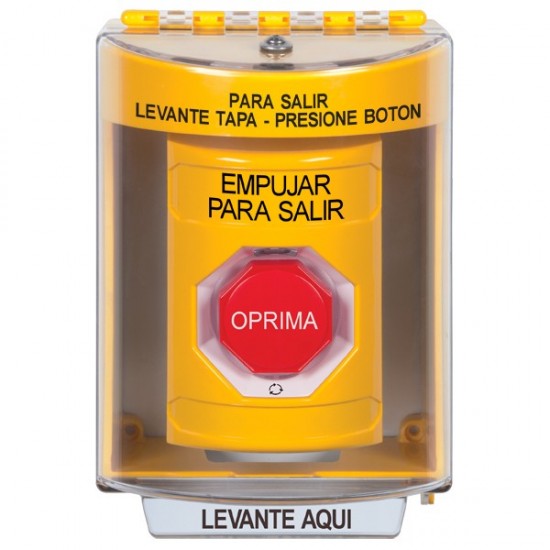 SS2289PX-ES STI Yellow Indoor/Outdoor Surface w/ Horn Turn-to-Reset Stopper Station w/ PUSH TO EXIT Spanish