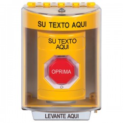 SS2289ZA-ES STI Yellow Indoor/Outdoor Surface w/ Horn Turn-to-Reset Stopper Station w/ Custom Text Spanish
