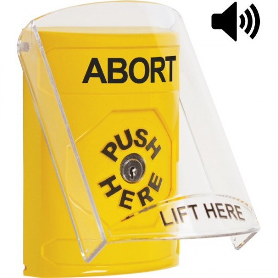 SS22A0AB-EN STI Yellow Indoor Only Flush or Surface w/ Horn Key-to-Reset Stopper Station with ABORT Label English