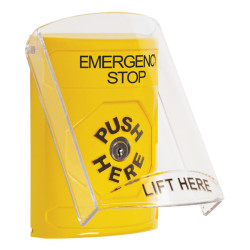 SS22A0ES-EN STI Yellow Indoor Only Flush or Surface w/ Horn Key-to-Reset Stopper Station with EMERGENCY STOP Label English