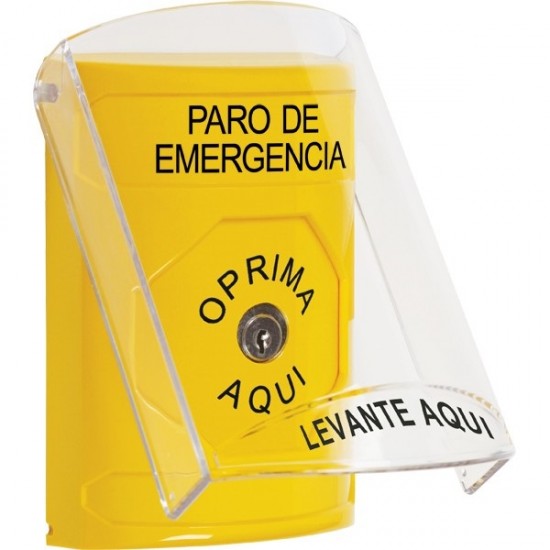 SS22A0ES-ES STI Yellow Indoor Only Flush or Surface w/ Horn Key-to-Reset Stopper Station with EMERGENCY STOP Label Spanish