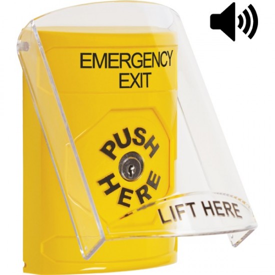 SS22A0EX-EN STI Yellow Indoor Only Flush or Surface w/ Horn Key-to-Reset Stopper Station with EMERGENCY EXIT Label English