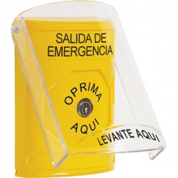 SS22A0EX-ES STI Yellow Indoor Only Flush or Surface w/ Horn Key-to-Reset Stopper Station with EMERGENCY EXIT Label Spanish