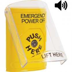 SS22A0PO-EN STI Yellow Indoor Only Flush or Surface w/ Horn Key-to-Reset Stopper Station with EMERGENCY POWER OFF Label English