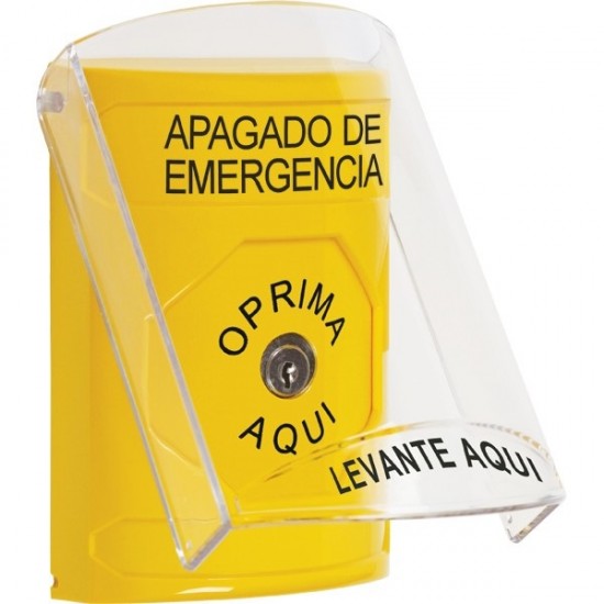 SS22A0PO-ES STI Yellow Indoor Only Flush or Surface w/ Horn Key-to-Reset Stopper Station with EMERGENCY POWER OFF Label Spanish