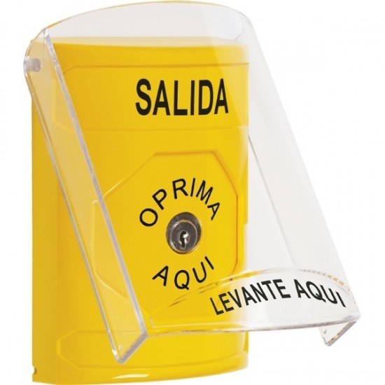 SS22A0XT-ES STI Yellow Indoor Only Flush or Surface w/ Horn Key-to-Reset Stopper Station with EXIT Label Spanish