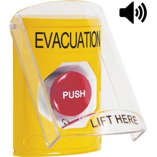 SS22A1EV-EN STI Yellow Indoor Only Flush or Surface w/ Horn Turn-to-Reset Stopper Station with EVACUATION Label English