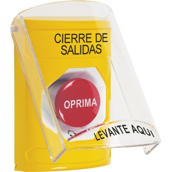 SS22A1LD-ES STI Yellow Indoor Only Flush or Surface w/ Horn Turn-to-Reset Stopper Station with LOCKDOWN Label Spanish
