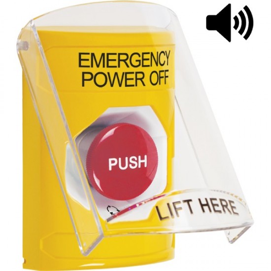SS22A1PO-EN STI Yellow Indoor Flush/Surface w/ Horn Turn-to-Reset Stopper Station w/ EMERGENCY POWER OFF Label