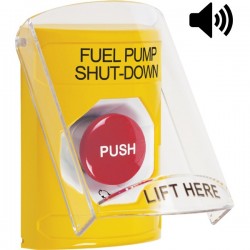 SS22A1PS-EN STI Yellow Indoor Flush/Surface w/ Horn Turn-to-Reset Stopper Station w/ FUEL PUMP SHUT DOWN Label