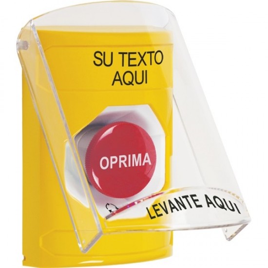 SS22A1ZA-ES STI Yellow Indoor Flush/Surface w/ Horn Turn-to-Reset Stopper Station w/ Custom Text Spanish