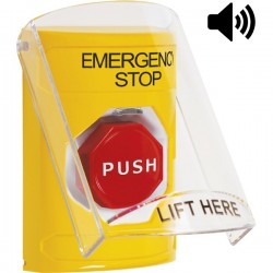 SS22A2ES-EN STI Yellow Indoor Flush/Surface w/ Horn Key-to-Reset (Illuminated) Stopper Station w/ EMERGENCY STOP Label