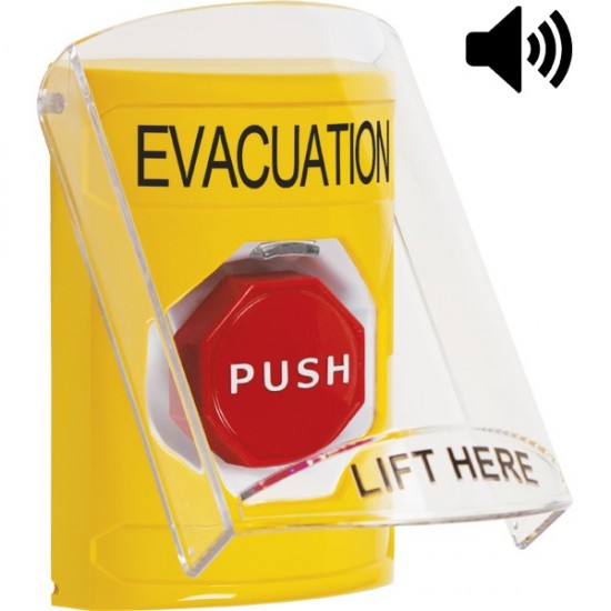 SS22A2EV-EN STI Yellow Indoor Flush/Surface w/ Horn Key-to-Reset (Illuminated) Stopper Station w/ EVACUATION Label