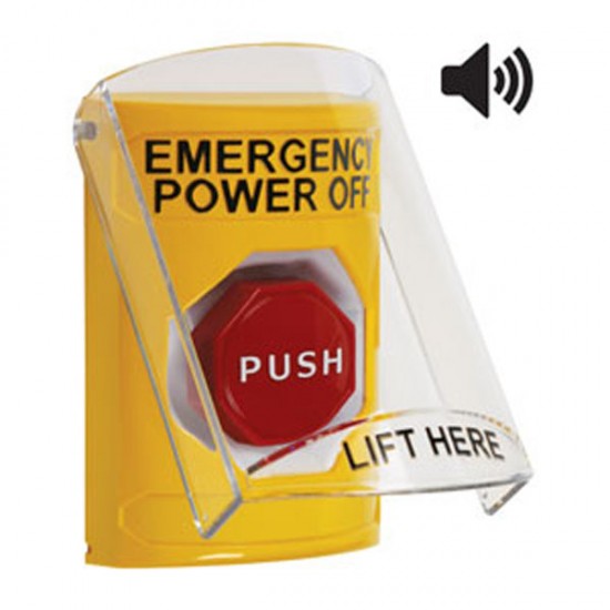 SS22A2PO-EN STI Yellow Indoor Flush/Surface w/ Horn Key-to-Reset (Illuminated) Stopper Station w/ EMERGENCY POWER OFF Label