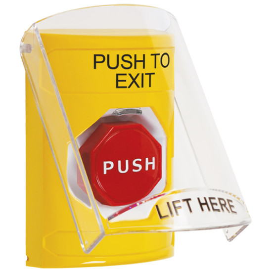 SS22A2PX-EN STI Yellow Indoor Flush/Surface w/ Horn Key-to-Reset (Illuminated) Stopper Station w/ PUSH TO EXIT Label