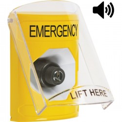 SS22A3EM-EN STI Yellow Indoor Only Flush or Surface w/ Horn Key-to-Activate Stopper Station with EMERGENCY Label English SS22A3EM-EN STI Yellow Indoor Only Flush or Surface w/ Horn Key-to-Activate Stopper Station with EMERGENCY Label English