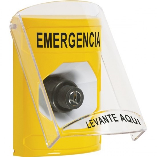 SS22A3EM-ES STI Yellow Indoor Only Flush or Surface w/ Horn Key-to-Activate Stopper Station with EMERGENCY Label Spanish