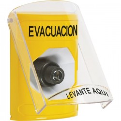SS22A3EV-ES STI Yellow Indoor Only Flush or Surface w/ Horn Key-to-Activate Stopper Station with EVACUATION Label Spanish