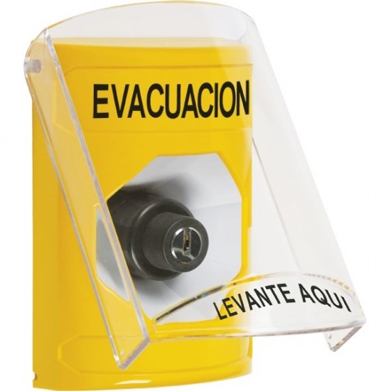 SS22A3EV-ES STI Yellow Indoor Only Flush or Surface w/ Horn Key-to-Activate Stopper Station with EVACUATION Label Spanish