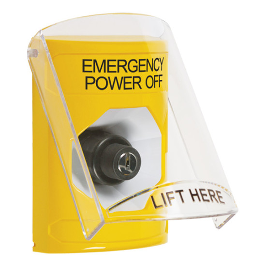 SS22A3PO-EN STI Yellow Indoor Flush/Surface w/ Horn Key-to-Activate Stopper Station w/ EMERGENCY POWER OFF Label