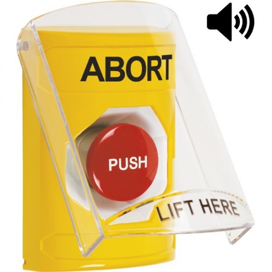 SS22A4AB-EN STI Yellow Indoor Only Flush or Surface w/ Horn Momentary Stopper Station with ABORT Label English