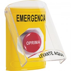 SS22A4EM-ES STI Yellow Indoor Only Flush or Surface w/ Horn Momentary Stopper Station with EMERGENCY Label Spanish