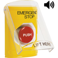 SS22A4ES-EN STI Yellow Indoor Only Flush or Surface w/ Horn Momentary Stopper Station with EMERGENCY STOP Label English