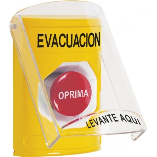 SS22A4EV-ES STI Yellow Indoor Only Flush or Surface w/ Horn Momentary Stopper Station with EVACUATION Label Spanish