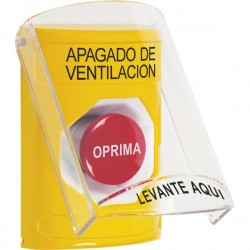 SS22A4HV-ES STI Yellow Indoor Only Flush or Surface w/ Horn Momentary Stopper Station with HVAC SHUT DOWN Label Spanish