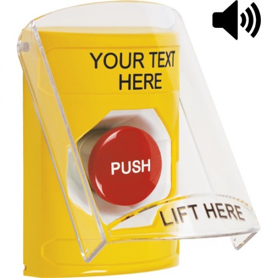 SS22A4ZA-EN STI Yellow Indoor Flush/Surface w/ Horn Momentary Stopper Station w/ Custom Text Label