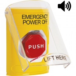 SS22A5PO-EN STI Yellow Indoor Flush/Surface w/ Horn Momentary Stopper Station w/ EMERGENCY POWER OFF Label