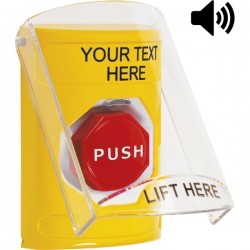 SS22A5ZA-EN STI Yellow Indoor Flush/Surface w/ Horn Momentary Stopper Station w/ Custom Text Label
