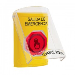 SS22A6EX-ES STI Yellow Indoor Only Flush or Surface w/ Horn Momentary (Illuminated) with Red Lens Stopper Station with EMERGENCY EXIT Label Spanish