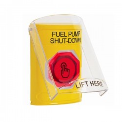 SS22A6PS-EN STI Yellow Indoor Flush/Surface w/ Horn Momentary (Illuminated) Stopper Station w/ FUEL PUMP SHUT DOWN Label