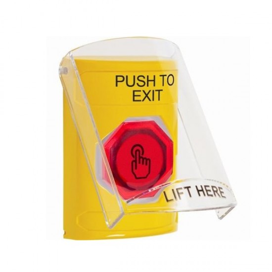 SS22A6PX-EN STI Yellow Indoor Flush/Surface w/ Horn Momentary (Illuminated) Stopper Station w/ PUSH TO EXIT Label