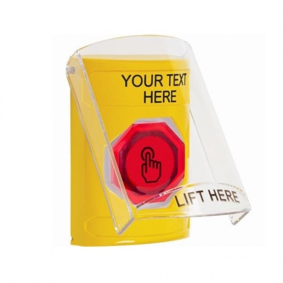 SS22A6ZA-EN STI Yellow Indoor Flush/Surface w/ Horn Momentary (Illuminated) Stopper Station w/ Custom Text Label