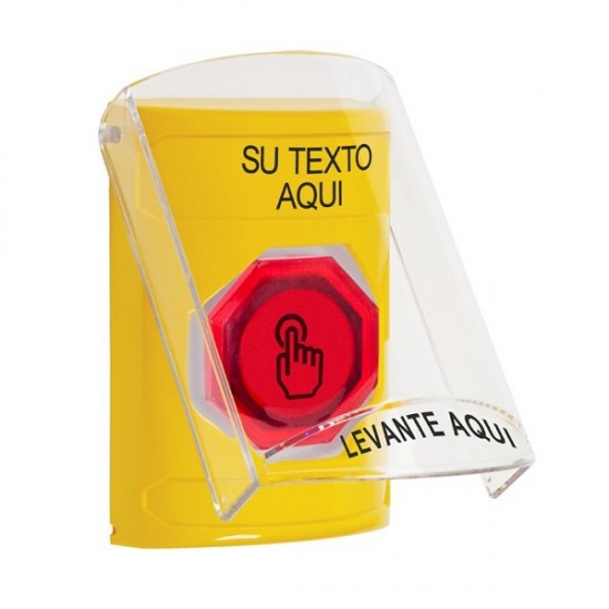 SS22A6ZA-ES STI Yellow Indoor Flush/Surface w/ Horn Momentary (Illuminated) Stopper Station w/ Custom Text Spanish