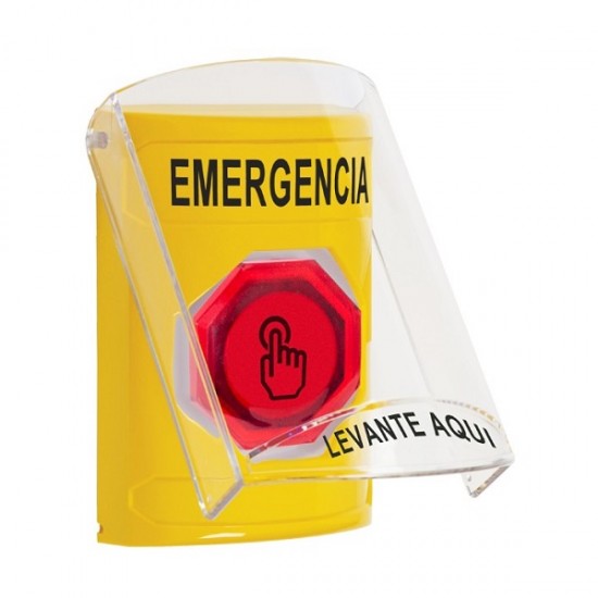 SS22A7EM-ES STI Yellow Indoor Flush/Surface w/ Horn Weather Resistant Momentary Stopper Station w/ EMERGENCY Spanish