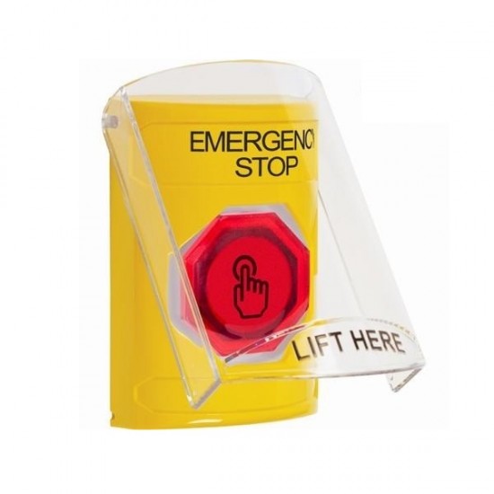 SS22A7ES-EN STI Yellow Indoor Flush/Surface w/ Horn Weather Resistant Momentary Stopper Station w/ EMERGENCY STOP Label