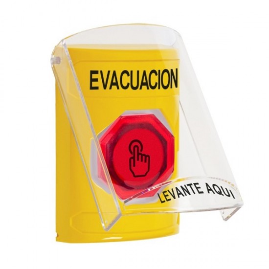 SS22A7EV-ES STI Yellow Indoor Flush/Surface w/ Horn Weather Resistant Momentary Stopper Station w/ EVACUATION Spanish