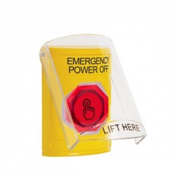 SS22A7PO-EN STI Yellow Indoor Flush/Surface w/ Horn Weather Resistant Momentary Stopper Station w/ EMERGENCY POWER OFF Label