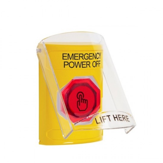 SS22A7PO-EN STI Yellow Indoor Flush/Surface w/ Horn Weather Resistant Momentary Stopper Station w/ EMERGENCY POWER OFF Label